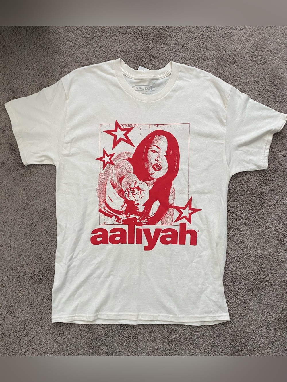 Aaliyah White with Red Print T-shirt